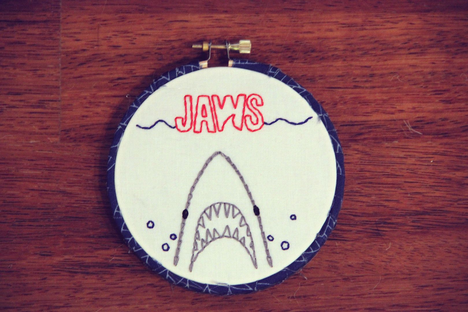 Jaws Embroidery Hoop Art by Ten Feet Off Beale http://www.tenfeetoffbeale.com