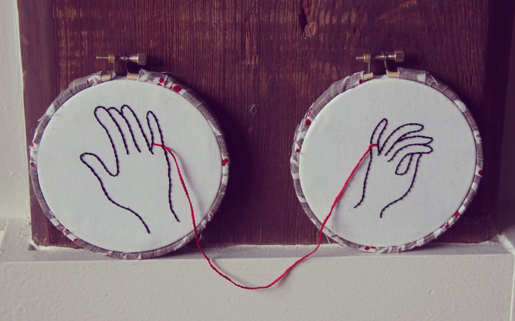 Red String of Fate Embroidery Hoop // Ten Feet Off Beale http://www.tenfeetoffbeale.com