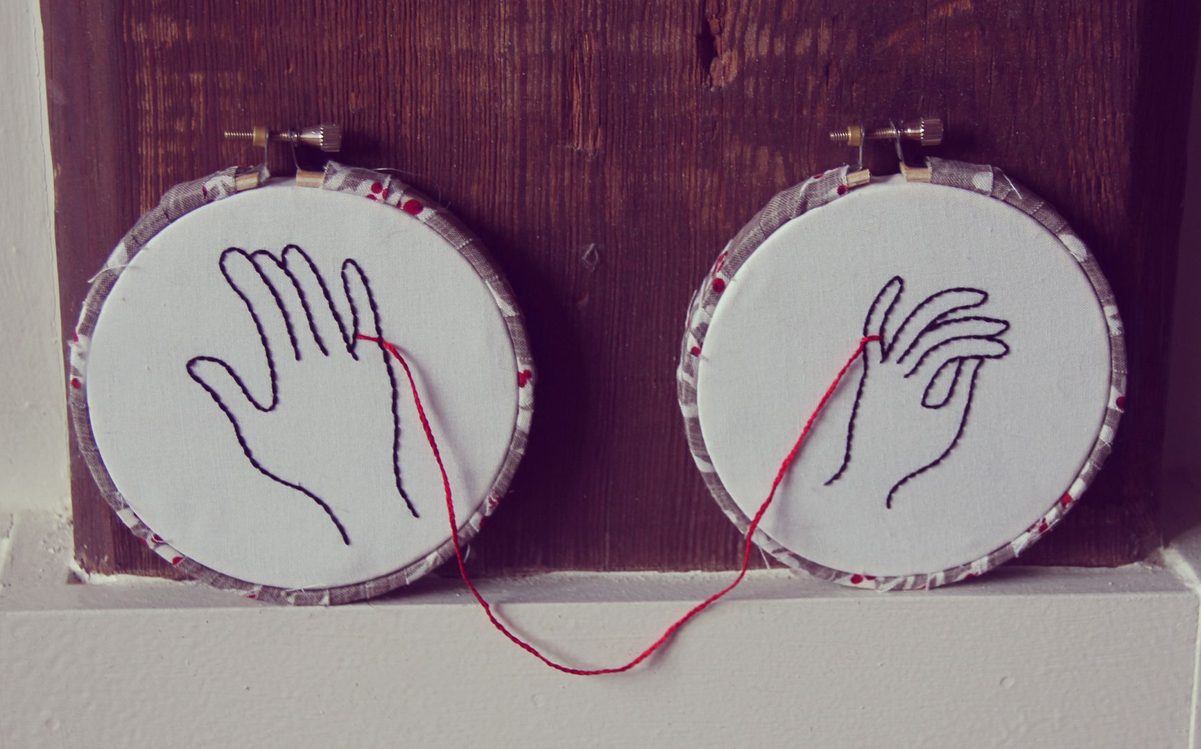 Red String of Fate Embroidery Hoop // Ten Feet Off Beale http://www.tenfeetoffbeale.com