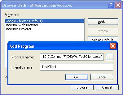 añadir wcf test client a visual studio