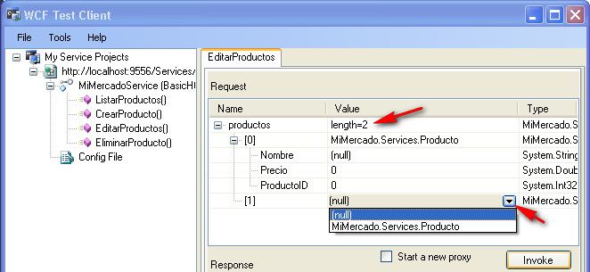 listas de entrada wcf test client