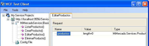 listas en wcf test client