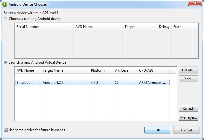 seleccionar maquina virtual android